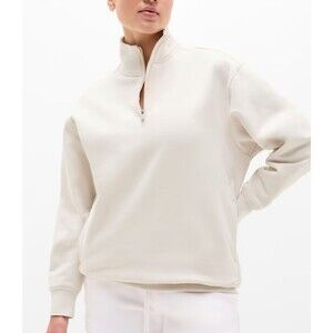 Athleta Forever Fleece 1/4 Zip Sweatshirt Woman M Bone Oversized Cozy athleisure